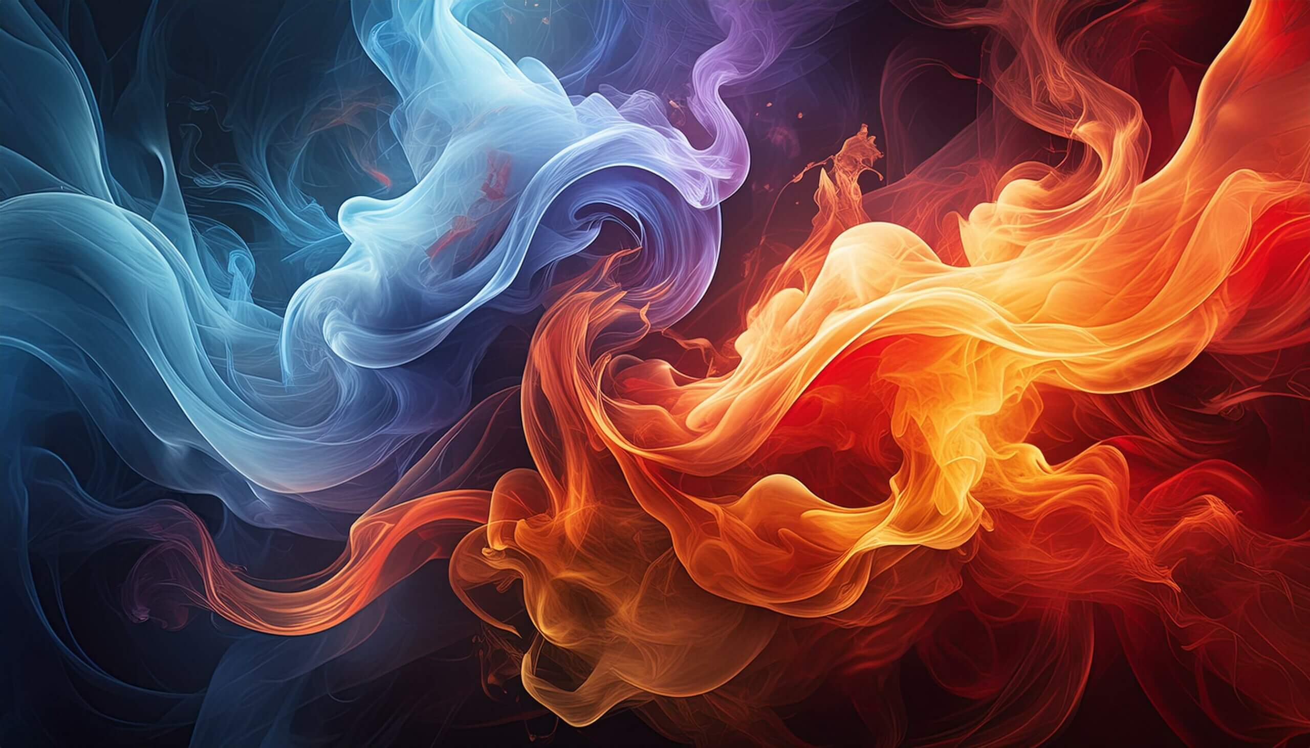 Blue and orange smoke swirling together to illustrate dueling ideals